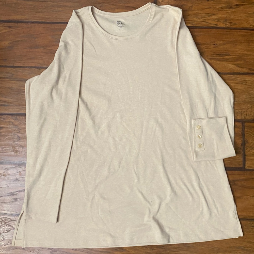Cream Color Long Sleeve Kim Rogers Top Size 1x NWT